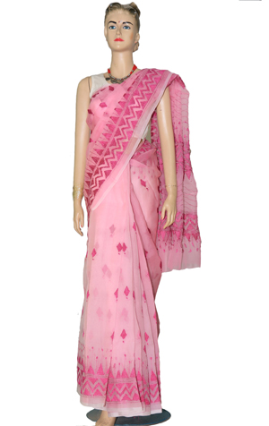 Jashore Stitched Moslin pink Saree